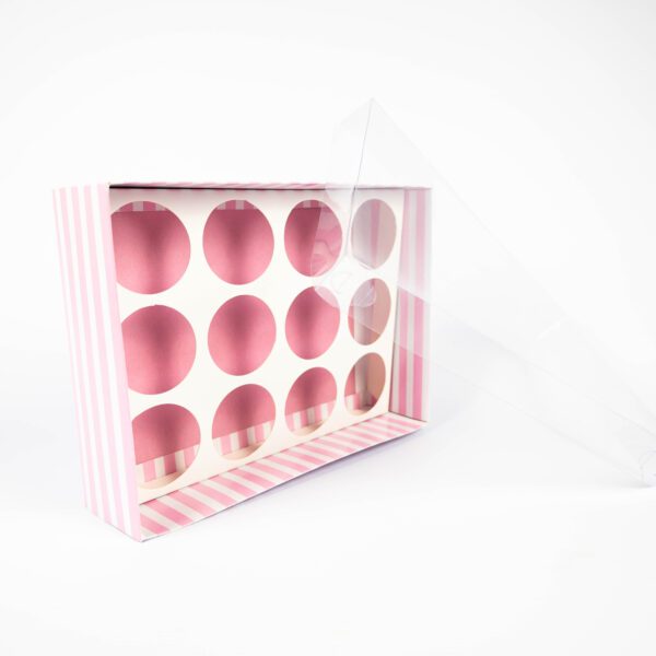 Cup Cake Box Self Erect with Clear Lid Pink White Stripe South Africa