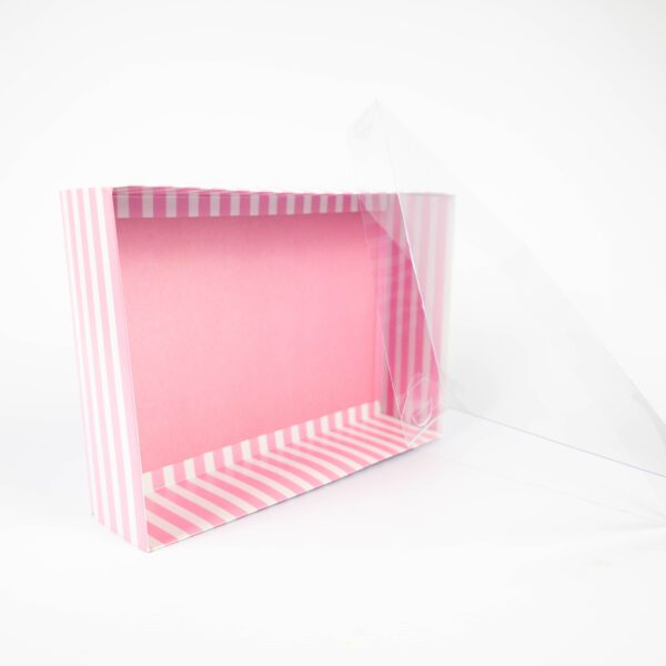 Presentation Gift Box Self Erect with Clear Lid Pink White Stripe South Africa